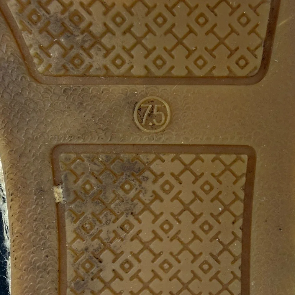 Tory Burch Ines Perforated Logo Espadrille Flats Size 7.5 Black Leather Jute